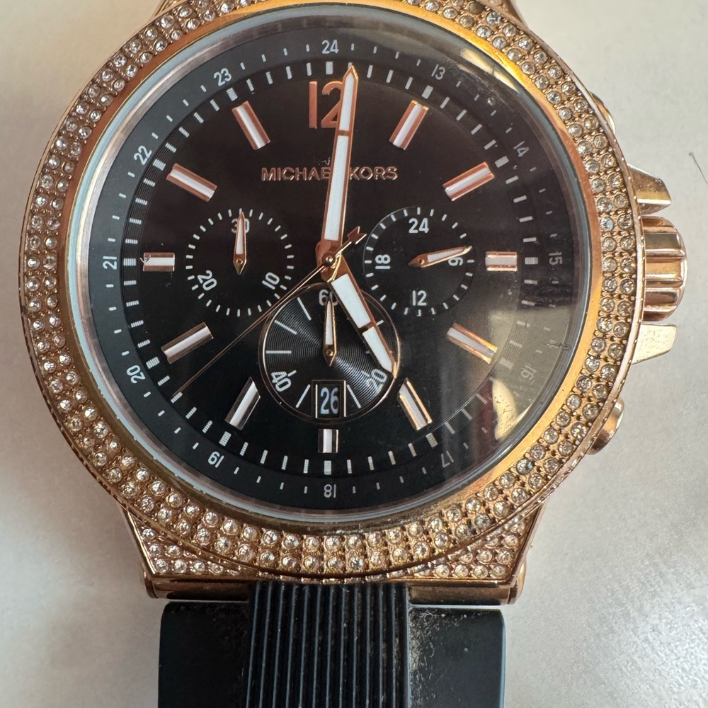 Michael Kors Black and Rose Gold Chronograph Watch